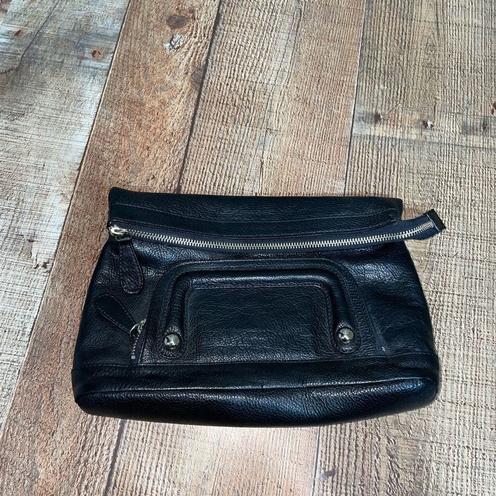 Kate Landry black leather clutch nwot